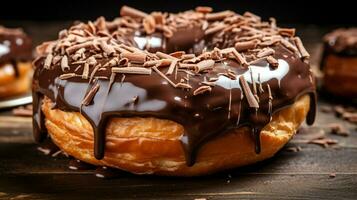 indulgente hecho en casa rosquilla con chocolate Formación de hielo un dulce foto