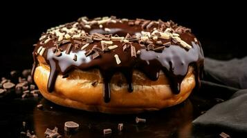 indulgente hecho en casa rosquilla con chocolate Formación de hielo un dulce foto