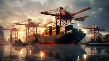 industry ships and cranes unloading cargo containers outdoor photo