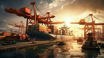 industry ships and cranes unloading cargo containers outdoor photo