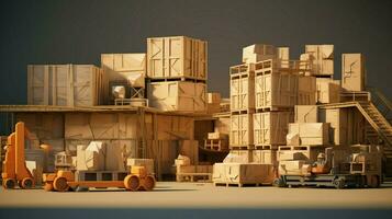 industry warehouse with cardboard containers pallets photo