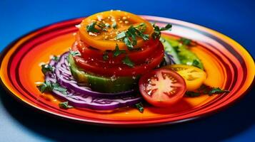 juicy ripe tomato slice on vibrant multi colored salad photo