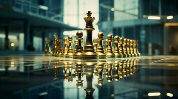 Rey liderazgo reflejado en victorioso ajedrez estrategia foto