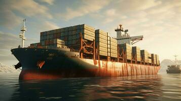 large cargo ship with containers photo