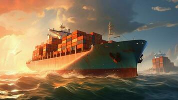 large cargo ship with containers photo