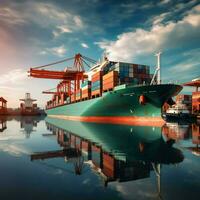 large cargo ship with containers in the port photo