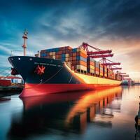 large cargo ship with containers in the port photo