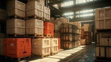 large warehouse stack crates boxes and containers photo