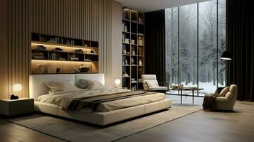 luxurious modern bedroom with comfortable bedding photo
