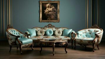 luxury antique sofa and armchair modern comfort photo