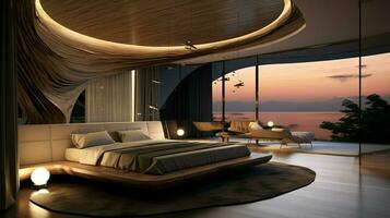 luxury bedroom with modern design for relaxation photo