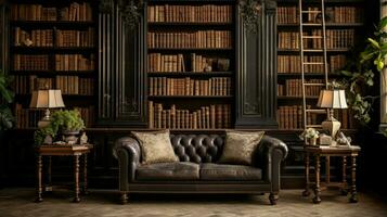 luxury bookshelf in old fashioned living room photo
