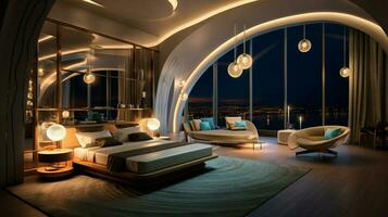 luxury hotel suite modern elegance illuminated naturally photo