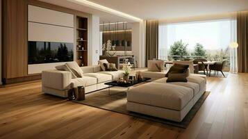 luxury modern apartment with elegant wood flooring photo