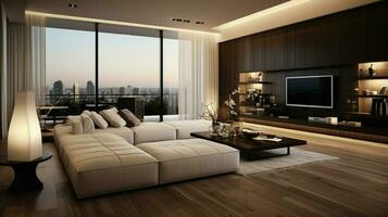 luxury modern apartment with elegant wood flooring photo