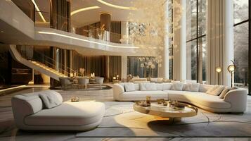 luxury modern living room illuminated with elegance photo