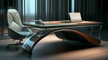 luxury modern office desk with comfortable chair photo