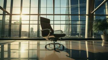 luxury office chair in modern glass building photo