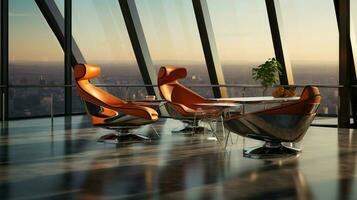 luxury office chair in modern glass building photo