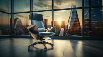 luxury office chair in modern glass building photo