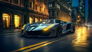 luxury sports car in modern city streets photo