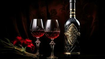 luxury wine bottle and elegant wineglass duo photo