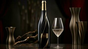 luxury wine bottle and elegant wineglass duo photo