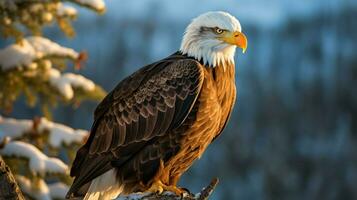 majestic bald eagle perching staring with strength photo