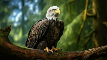 majestic bald eagle perching staring with strength photo