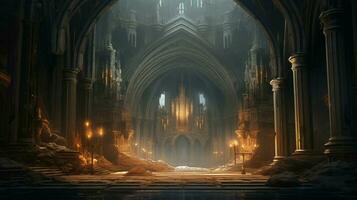 majestic cathedral with illuminated arches and ancient photo