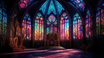 majestic gothic chapel with stained glass windows photo