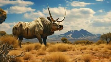 majestuoso herbívoro mamífero pasto en árido clima foto