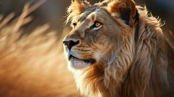 majestic lioness in the savannah focus on her powerful photo