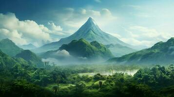 majestic mountain peak in tranquil tropical rainforest photo