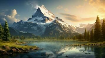 majestic mountain peak in tranquil wilderness landscape photo