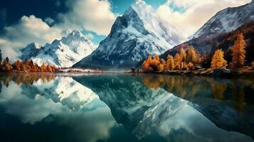 majestic mountain range reflects tranquil scene in water photo