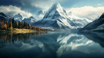 majestic mountain range reflects tranquil scene in water photo