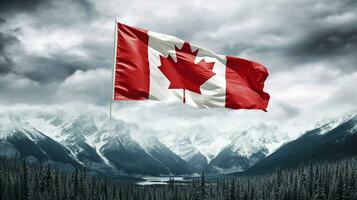 majestic mountain range tranquil scene canadian flag photo