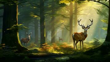 majestic stag grazing in tranquil wilderness meadow photo