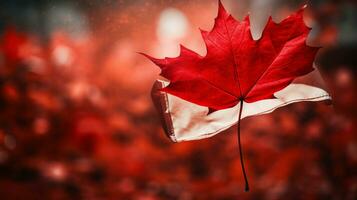 maple leaf waving on canadian flag branch photo