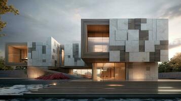 marbled block shapes adorn modern architecture with texture photo
