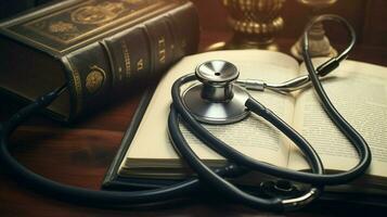 medical expert uses stethoscope for diagnosis research photo