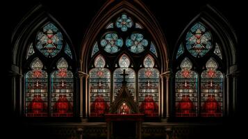 medieval chapel with gothic architecture stained glass photo