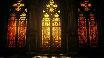 medieval chapel with gothic architecture stained glass photo