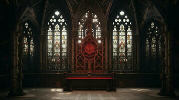 medieval capilla con gótico arquitectura manchado vaso foto