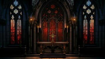 medieval chapel with gothic architecture stained glass photo