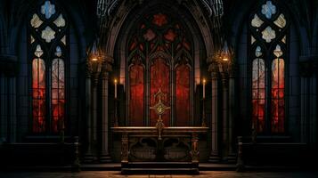 medieval chapel with gothic architecture stained glass photo