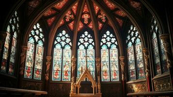 medieval chapel with gothic architecture stained glass photo