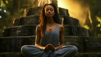 meditating outdoors surrounded by nature beauty photo