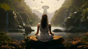 meditating outdoors surrounded by nature beauty photo